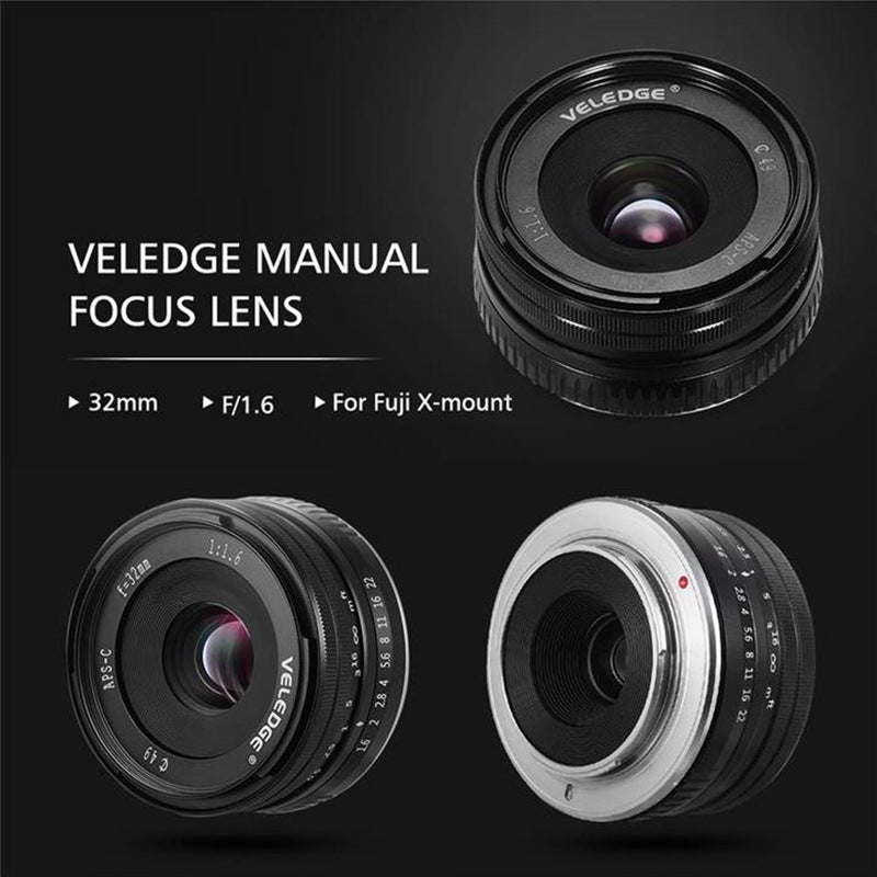 VELEDGE 32mm F1.6 Large Aperture Manual Focus Lens for Fujifilm X-T X-PRO X-E Mirrorless Digital Camera VELEDGE 32mm F1.6 Large Aperture Manual Focus Lens for Fujifilm X-T X-PRO X-E Mirrorless Digital Camera
